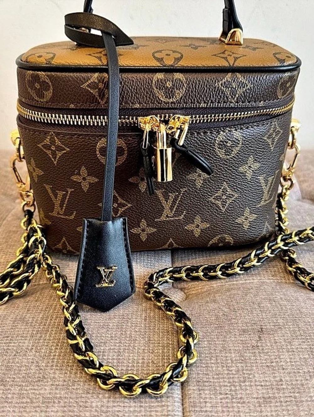 Louis Vuitton Cannes Monogram Reverse Crossbody Bag in Brown & Gold